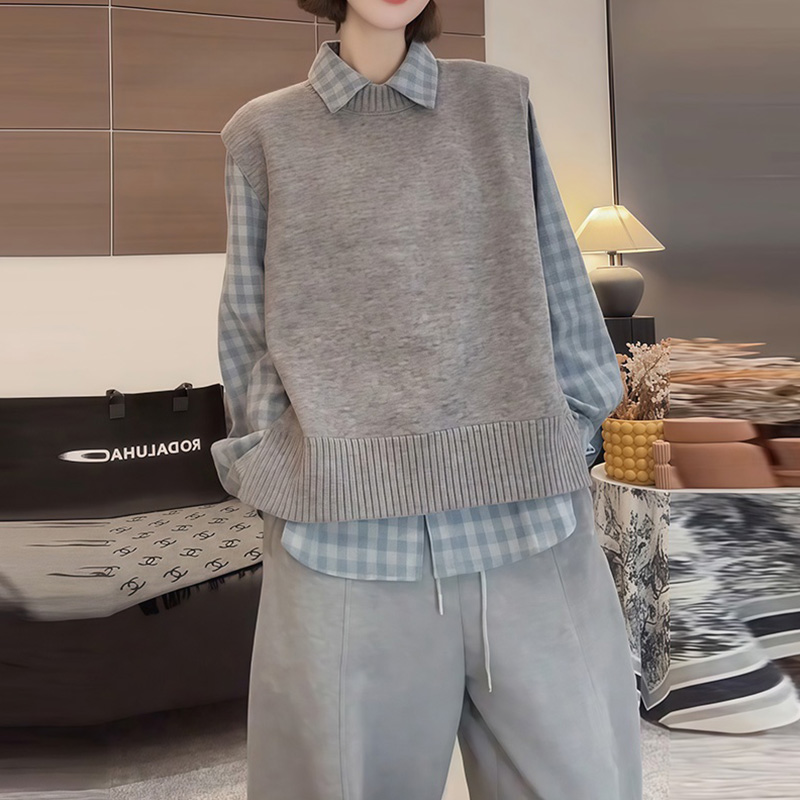 M933+7165绝美大方休闲叠穿上衣两件套女秋冬新款套装