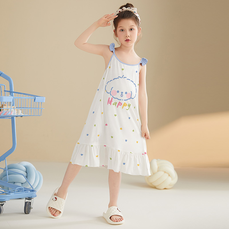 【莫代尔】夏季儿童莫代尔睡裙薄款女童吊带裙女孩卡通中大童家居服