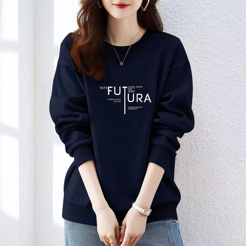 秋冬圆领女潮宽松版韩版卫衣长袖显瘦时尚休闲印花加绒洋气百搭