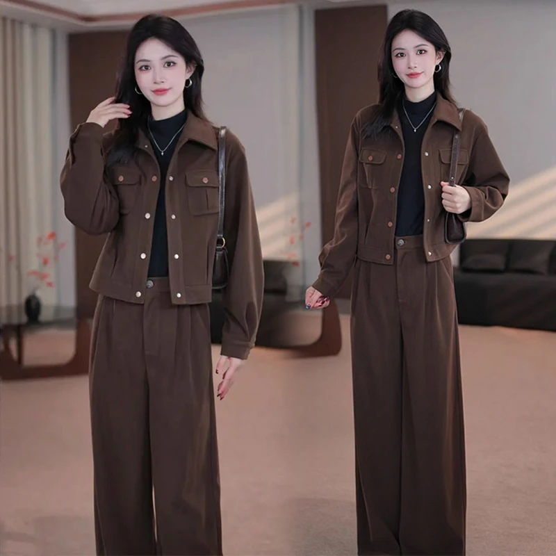 高级感时尚套装女2025秋季新款洋气质减龄显瘦短外套阔腿裤两件套