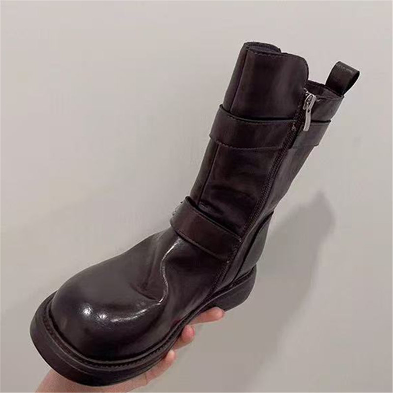 粗跟英伦风马丁靴女2025秋冬季新款皱皱骑士靴机车靴中筒靴短靴