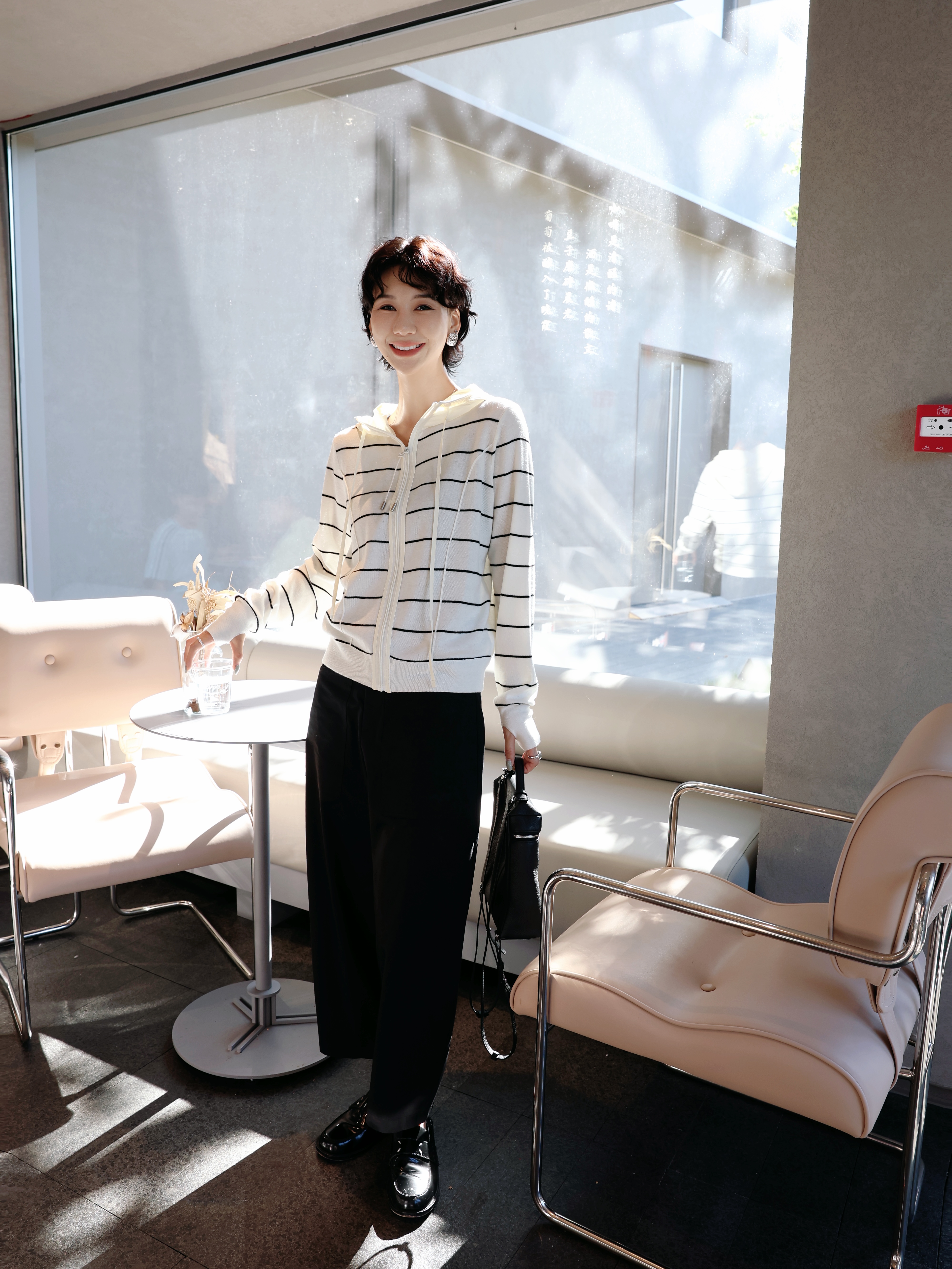 TT设计师【间行】日系高级感条纹绵羊毛针织连帽开衫TT190858