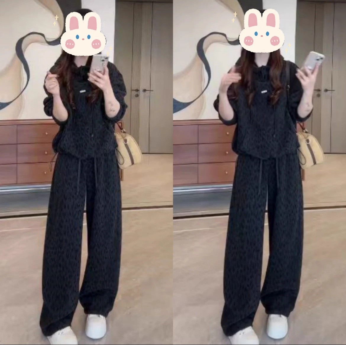 孕妇秋冬套装2025韩版时尚休闲豹纹加厚加绒连帽上衣搭配直筒裤子