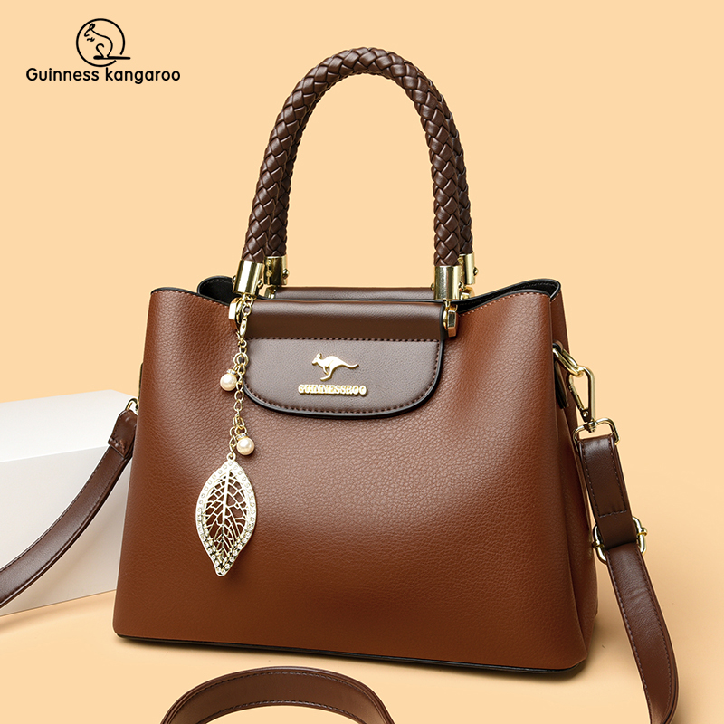 吉尼斯袋鼠早秋真皮手提包包女时尚百搭单肩包大容量斜挎妈妈包