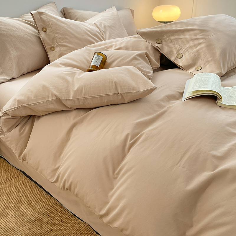 A类纯色纽扣款非全棉四件套仿汉麻日式复古民宿学生宿舍三件套
