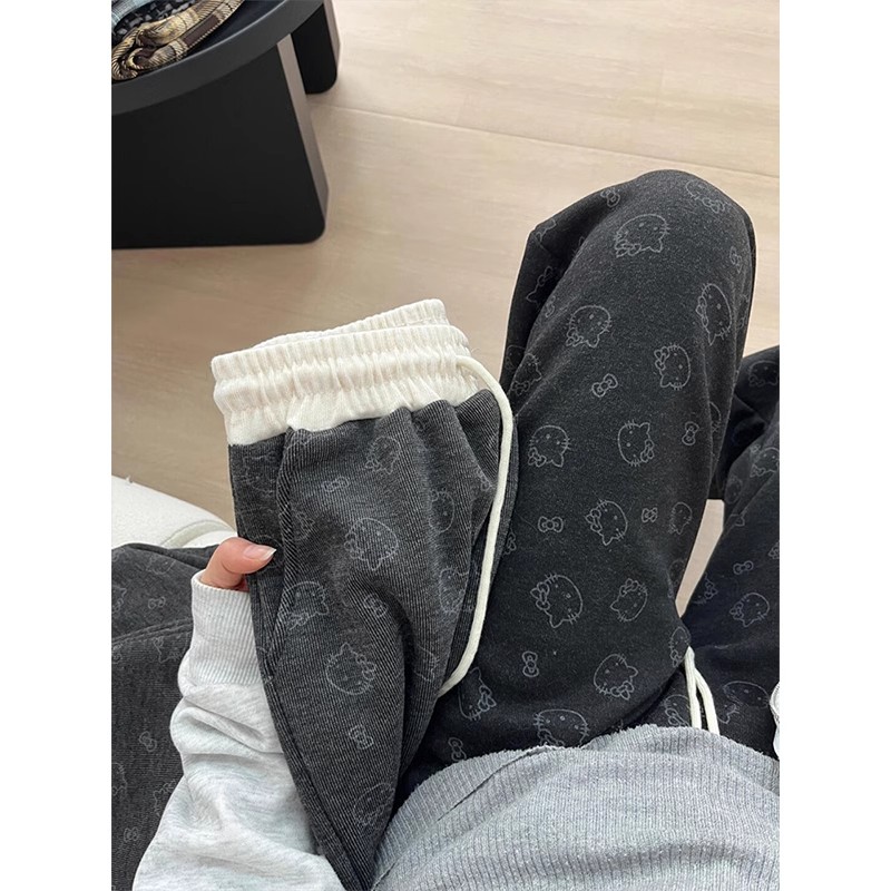 孕妇裤子春秋款外穿2025新款秋装小个子阔腿裤不勒肚印花糯米裤子