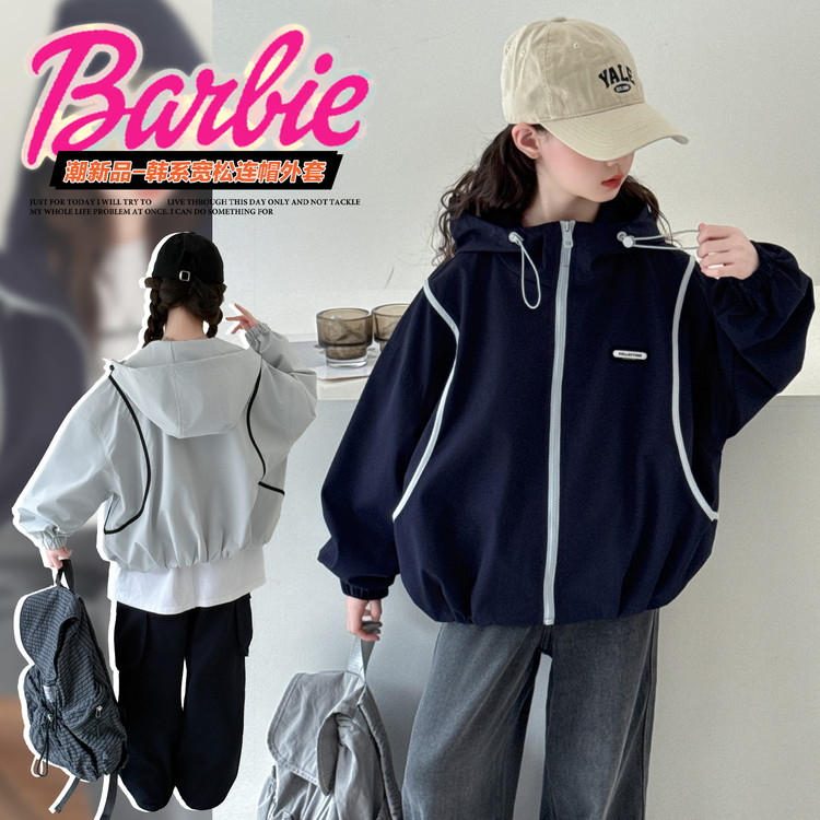 女童休闲冲锋衣春秋季2025新款中大童连帽外套初中生网红洋气秋装