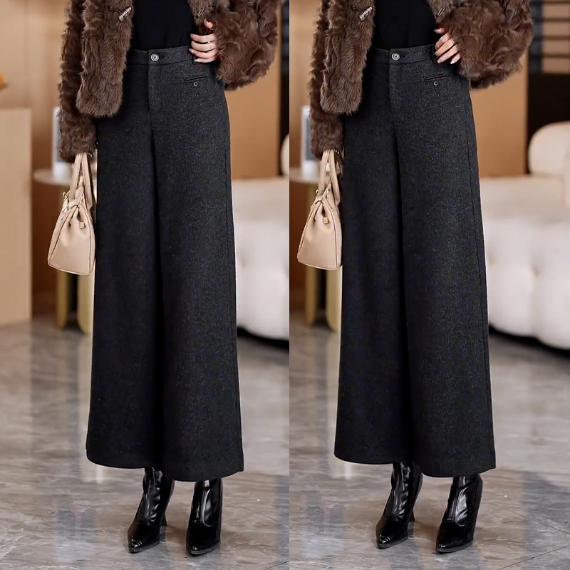 拉夏贝尔秋冬新款小个子阔腿裤高腰气质大脚加绒加厚宽松直筒裤