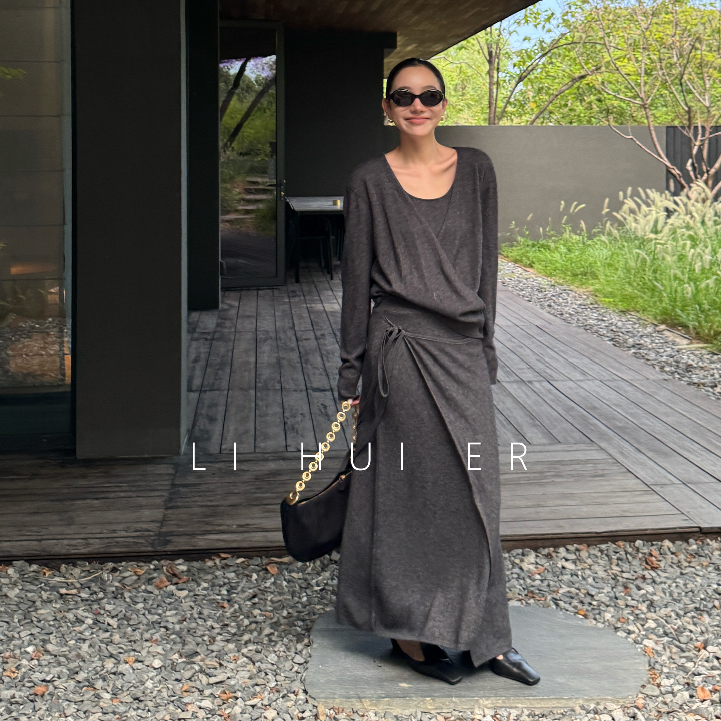 LiHuiEr李慧儿【风遇】2025秋款轻奢极简灰色女装套装LL025460