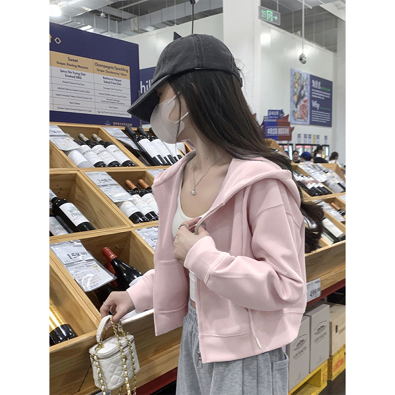 山东即墨小个子粉色卫衣女早秋2025秋季新款拉链开衫短款上衣外套