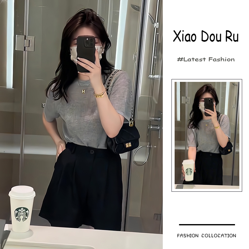 夏季流行穿搭一整套女新款2025韩系通勤风针织上衣休闲短裤两件套