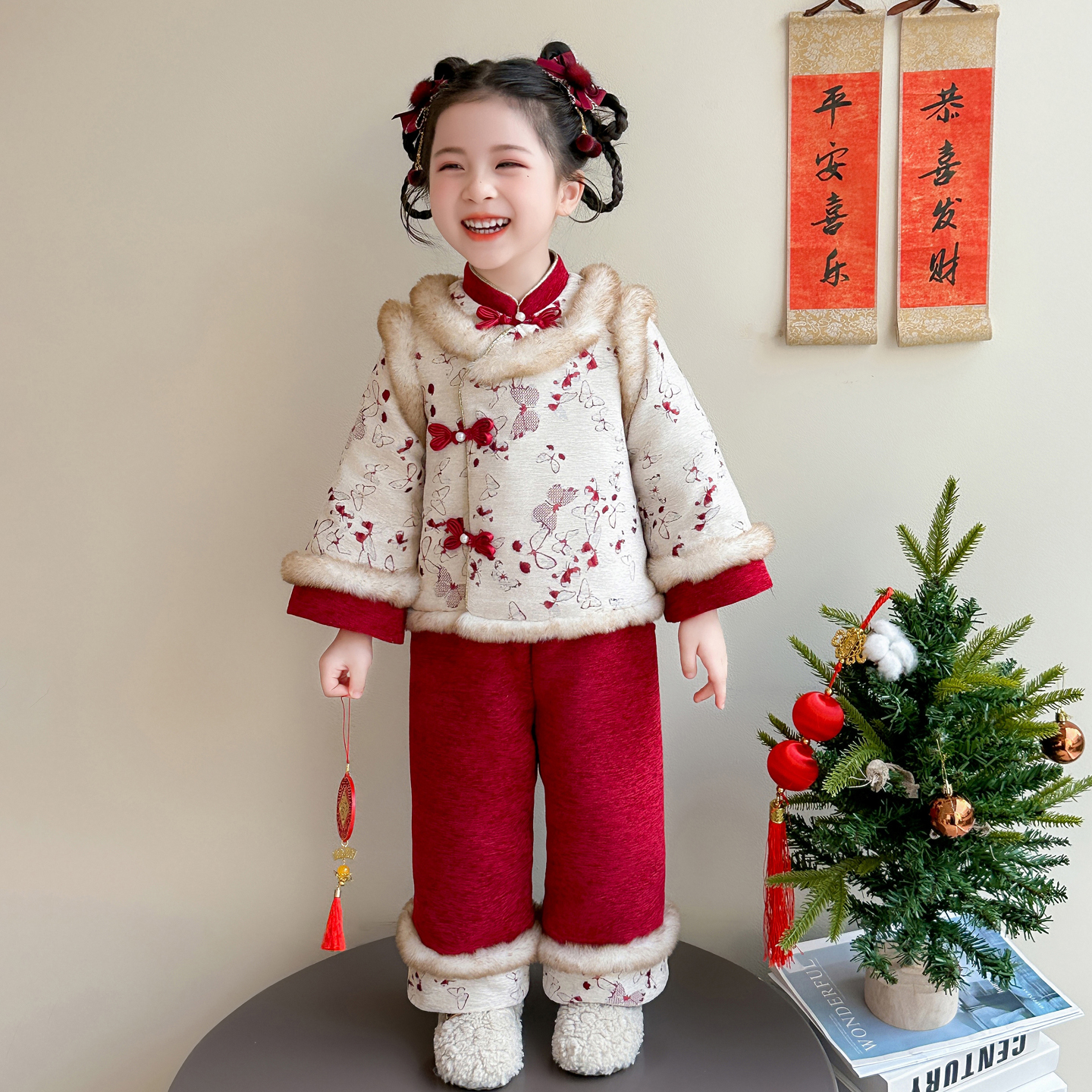 女童拜年服冬装2025新款周岁宝宝礼服儿童加绒中式国风唐装套装