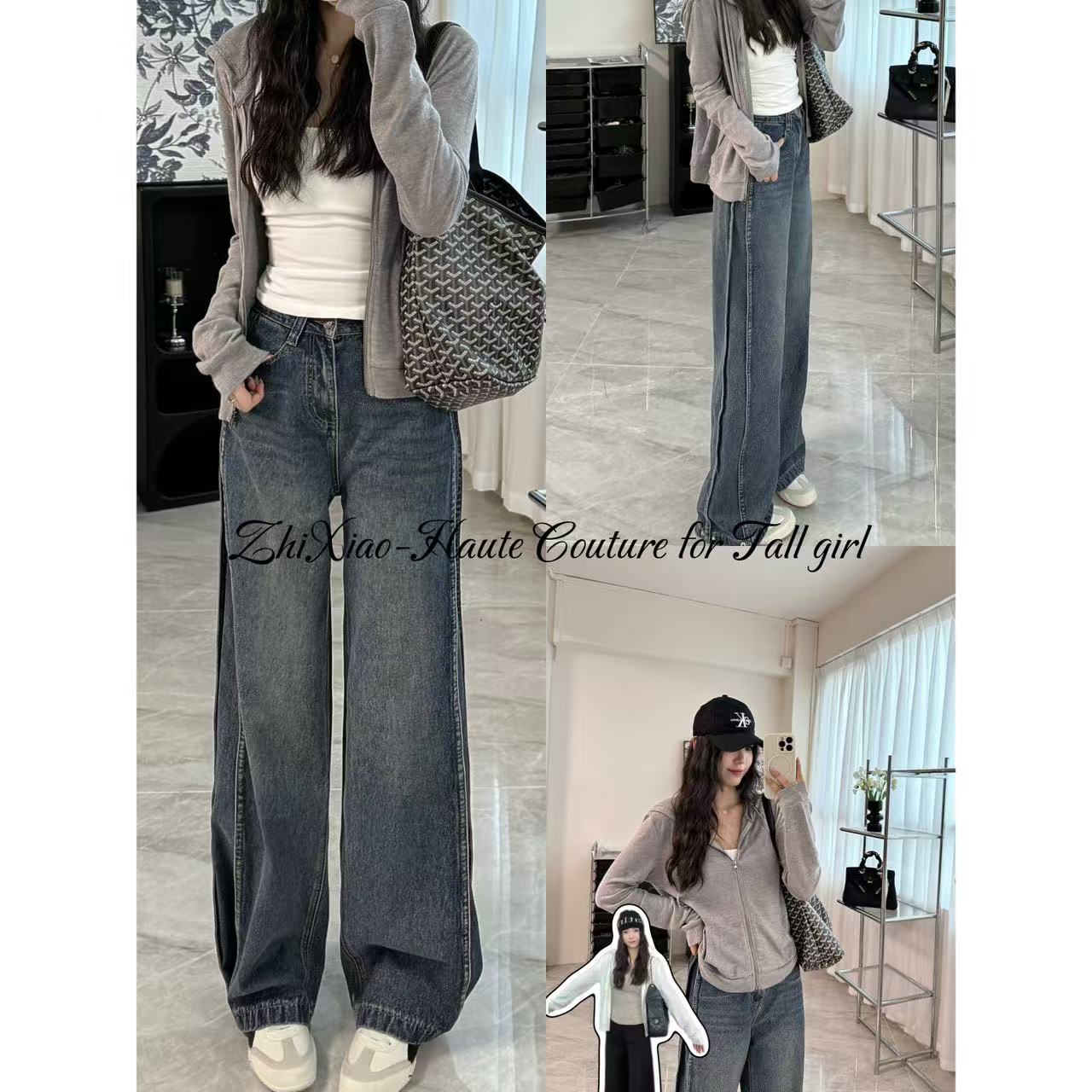 48h【多变裤】加长秋季慵懒百搭休闲通勤直筒阔腿牛仔裤25124