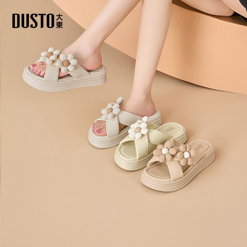 大东厚底凉拖女鞋夏季爆款花朵甜美百搭鞋子女休闲外穿拖鞋女0122