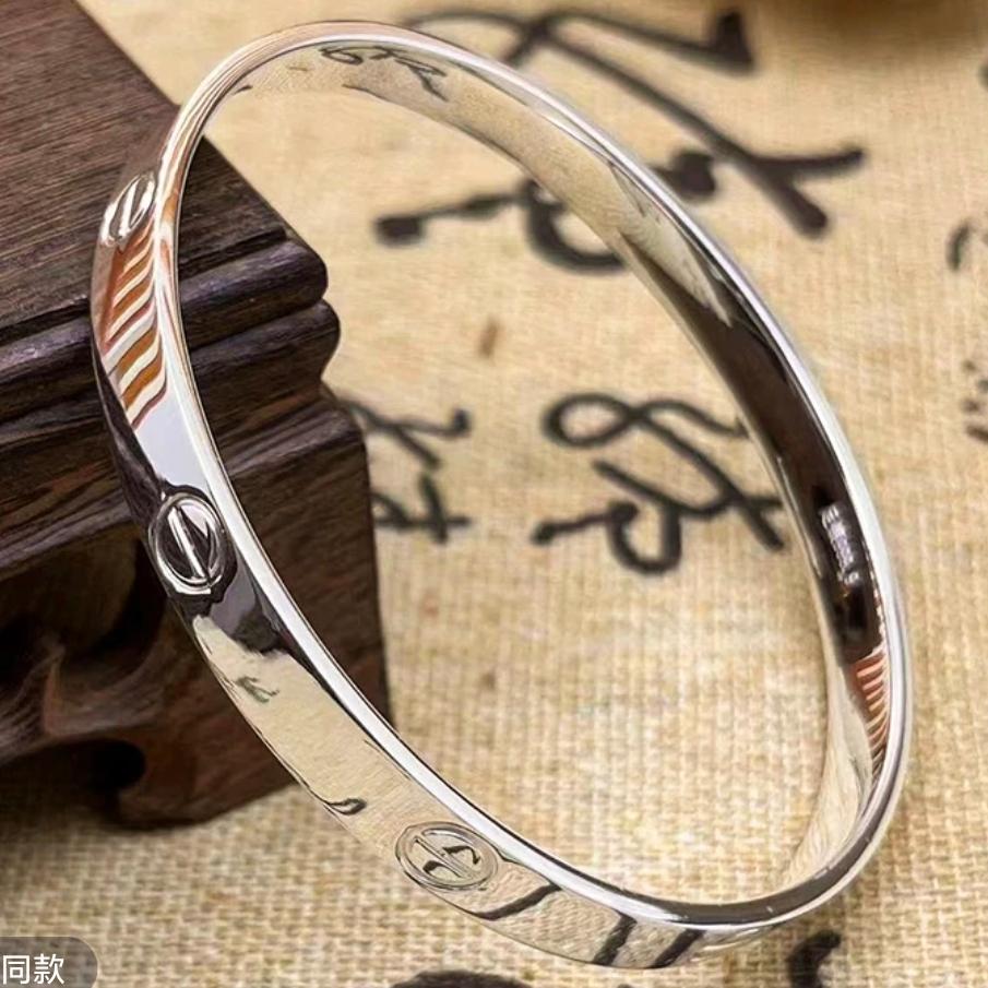 足银手镯 亮面足银9999纯银镯子卡家手镯女款时尚实心百搭手镯