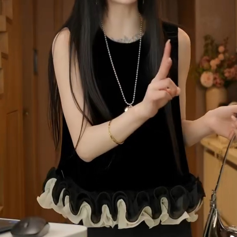 【半墨姿夏】下摆重工花瓣圆领无袖背心上衣LK2504798