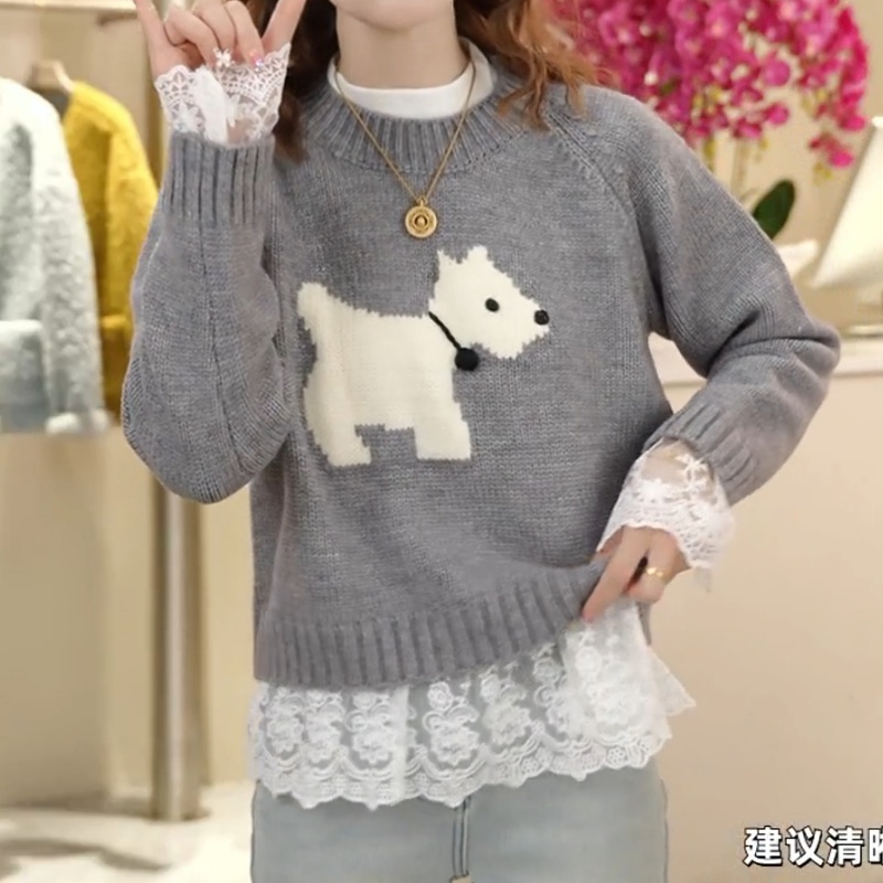 冬季韩版设计感狗狗卡通小版圆领简约风长袖针织上衣LK2501139