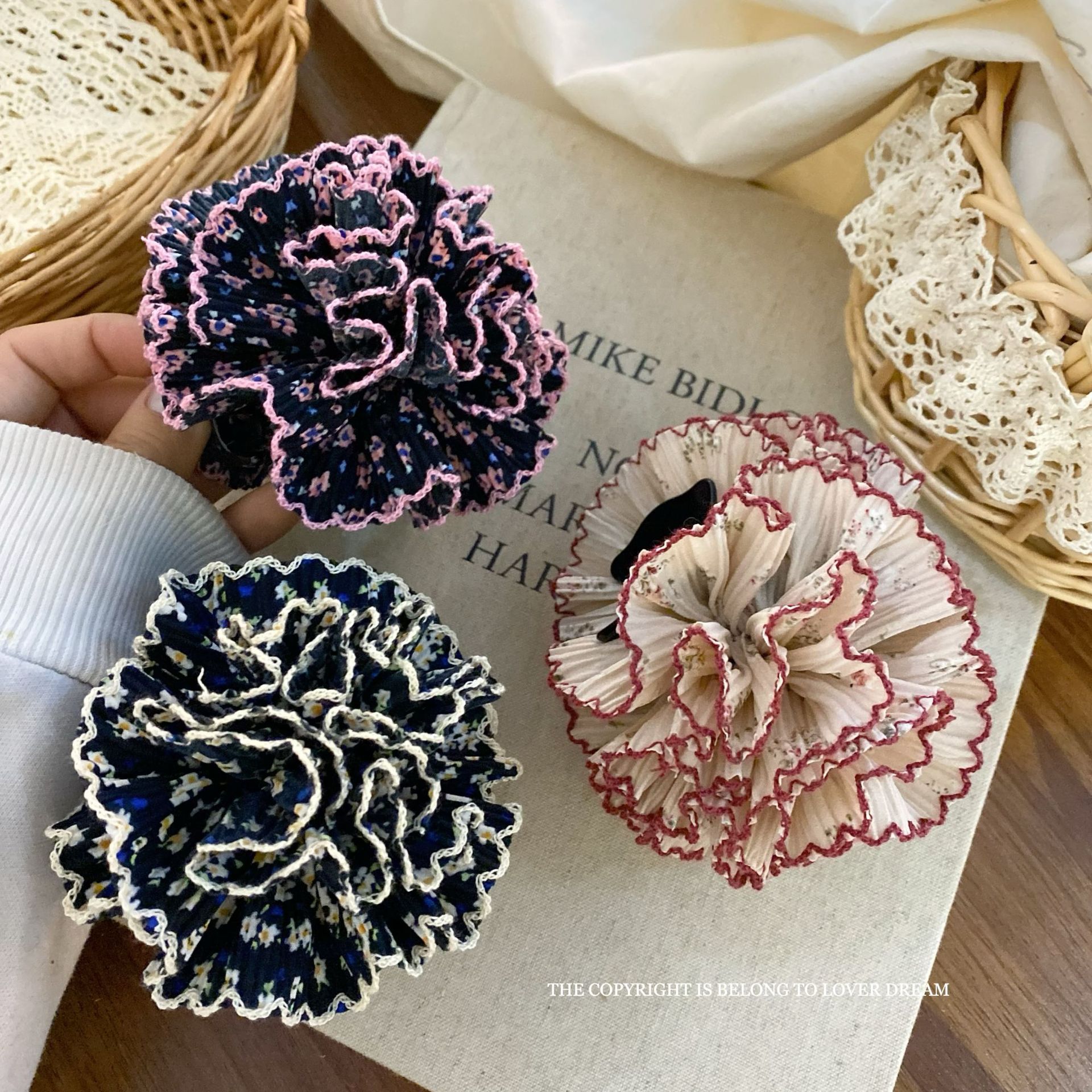 韩国ins风新款手工布料碎花花朵抓夹发饰女甜美清新高级感韩版202