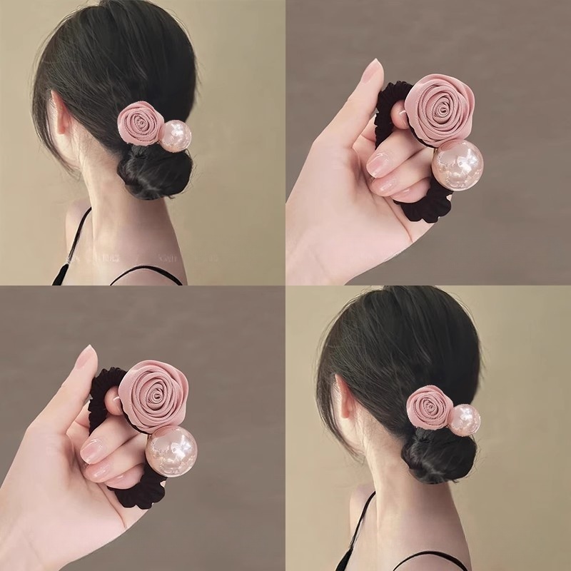 小众玫瑰花！珍珠高弹力发圈！2025新款气质发饰马尾头绳旅行发卡