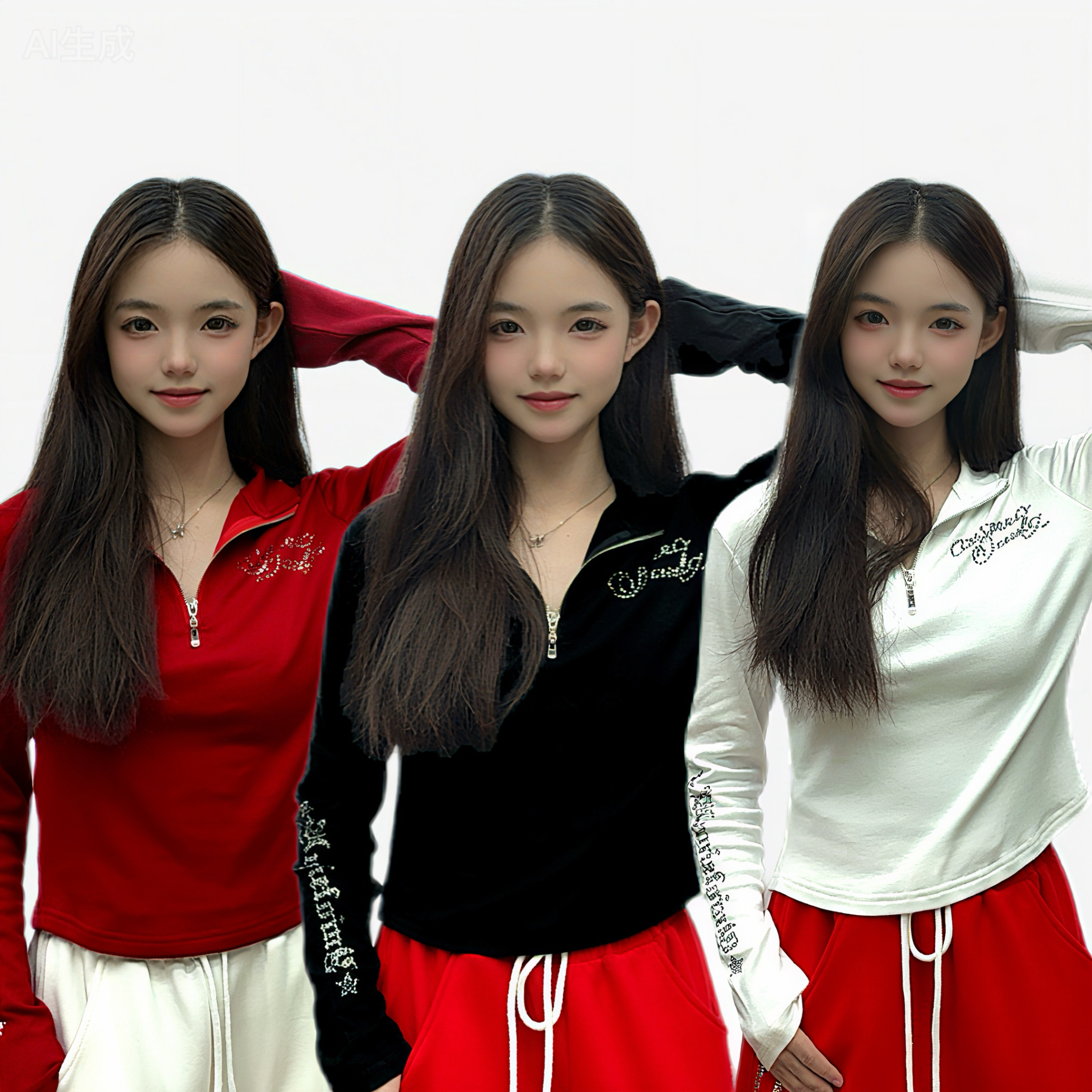 【C222拉绒长袖】磨毛拉绒烫钻柔软亲肤高弹力半拉链绒衫