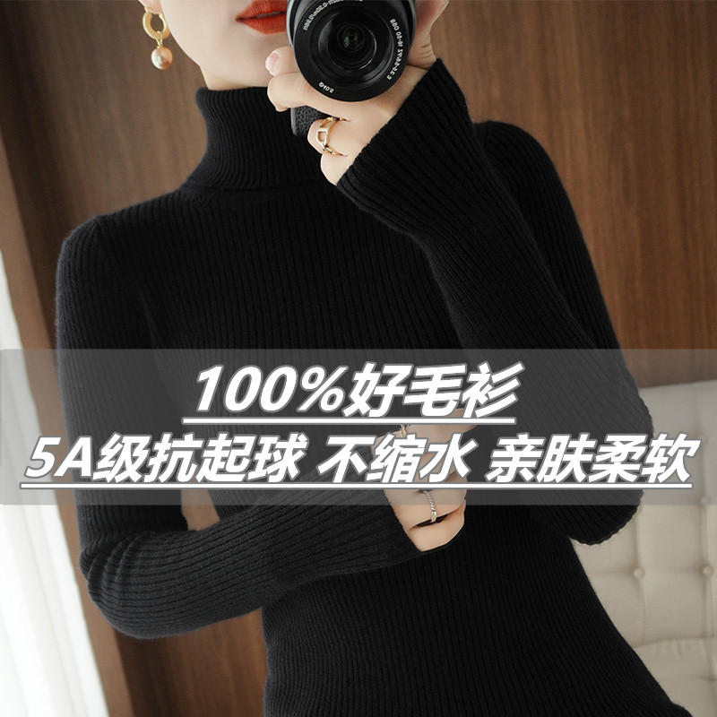 2025秋冬新款高领毛衣女针织打底衫百搭加厚保暖显瘦修身套头黑色