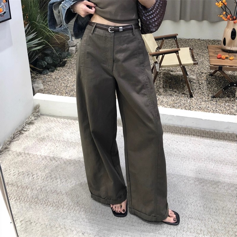 悬'Hang'斜纹肌理挺括复古宽松阔腿裤夏秋季新款休闲裤工装长裤女