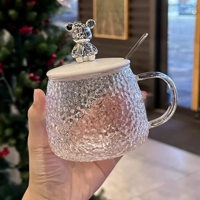 德国小熊杯子高颜值带盖勺马克杯玻璃水杯早餐杯泡茶咖啡牛奶