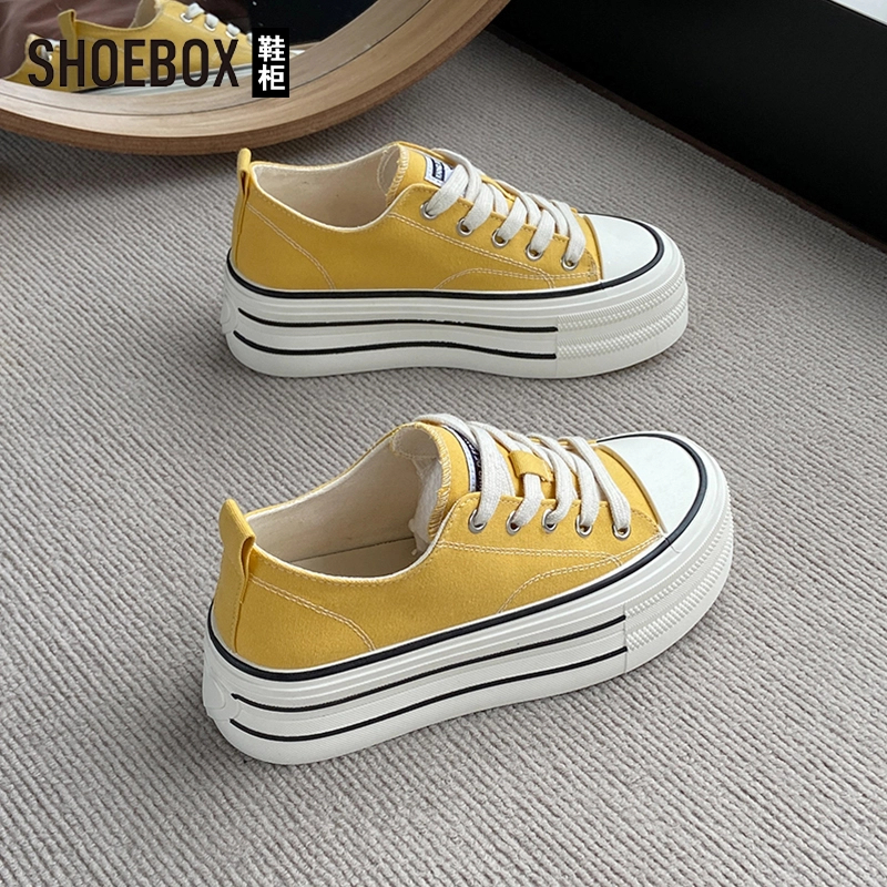 SHOEBOX鞋柜厚底增高5cm帆布鞋女2025秋新款休闲小白鞋松糕板鞋