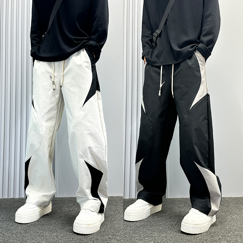 男士撞色拼接休闲裤2025秋季新款宽松直筒运动裤痞帅潮牌百搭裤子