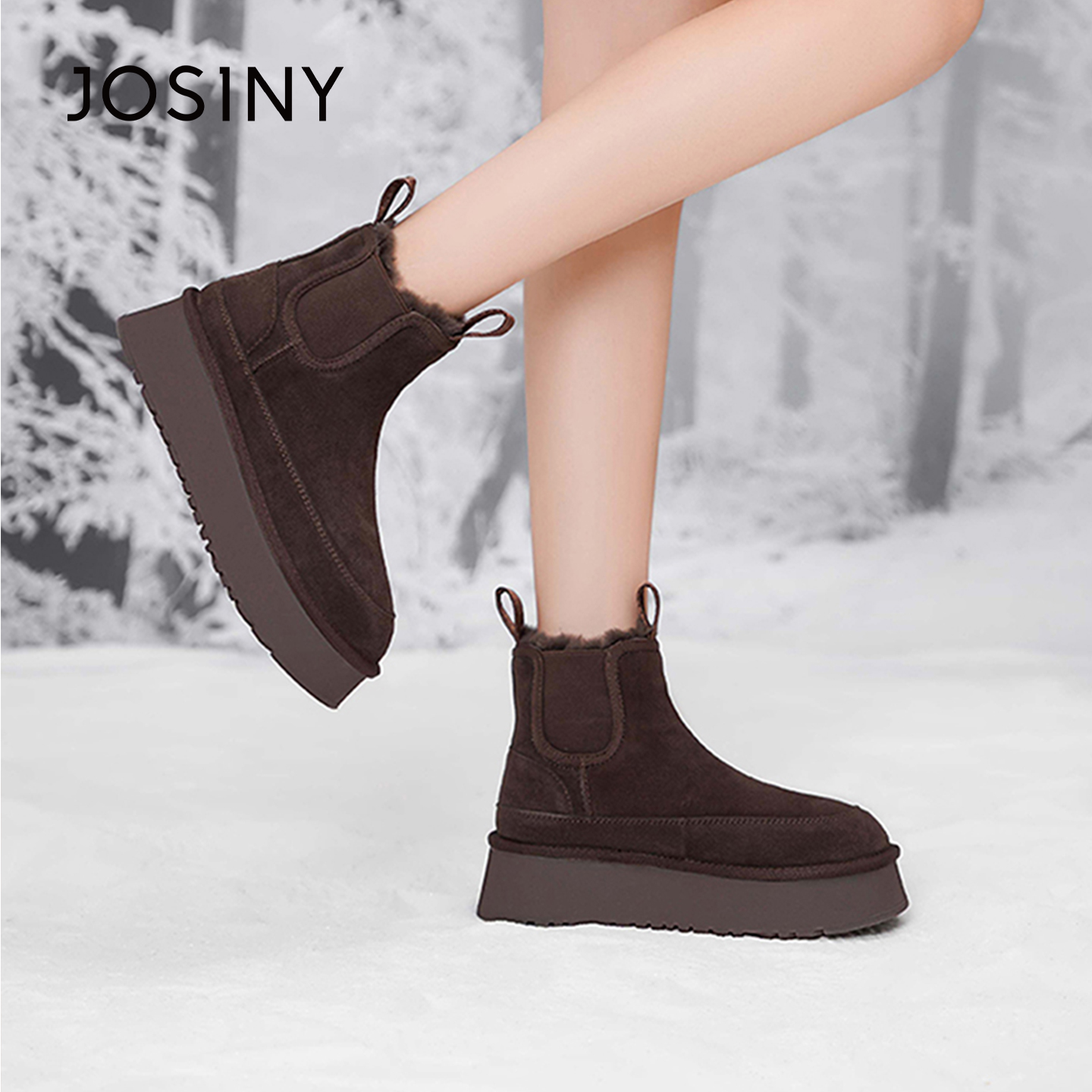 卓诗尼加绒保暖雪地靴女2025冬季新款休闲百搭圆头平底软底棉鞋