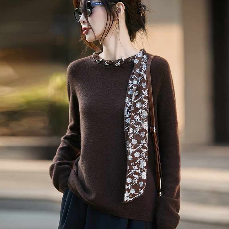 轻奢洋气慵懒风圆领针织衫法式套头羊毛衫时尚百搭毛衣5282