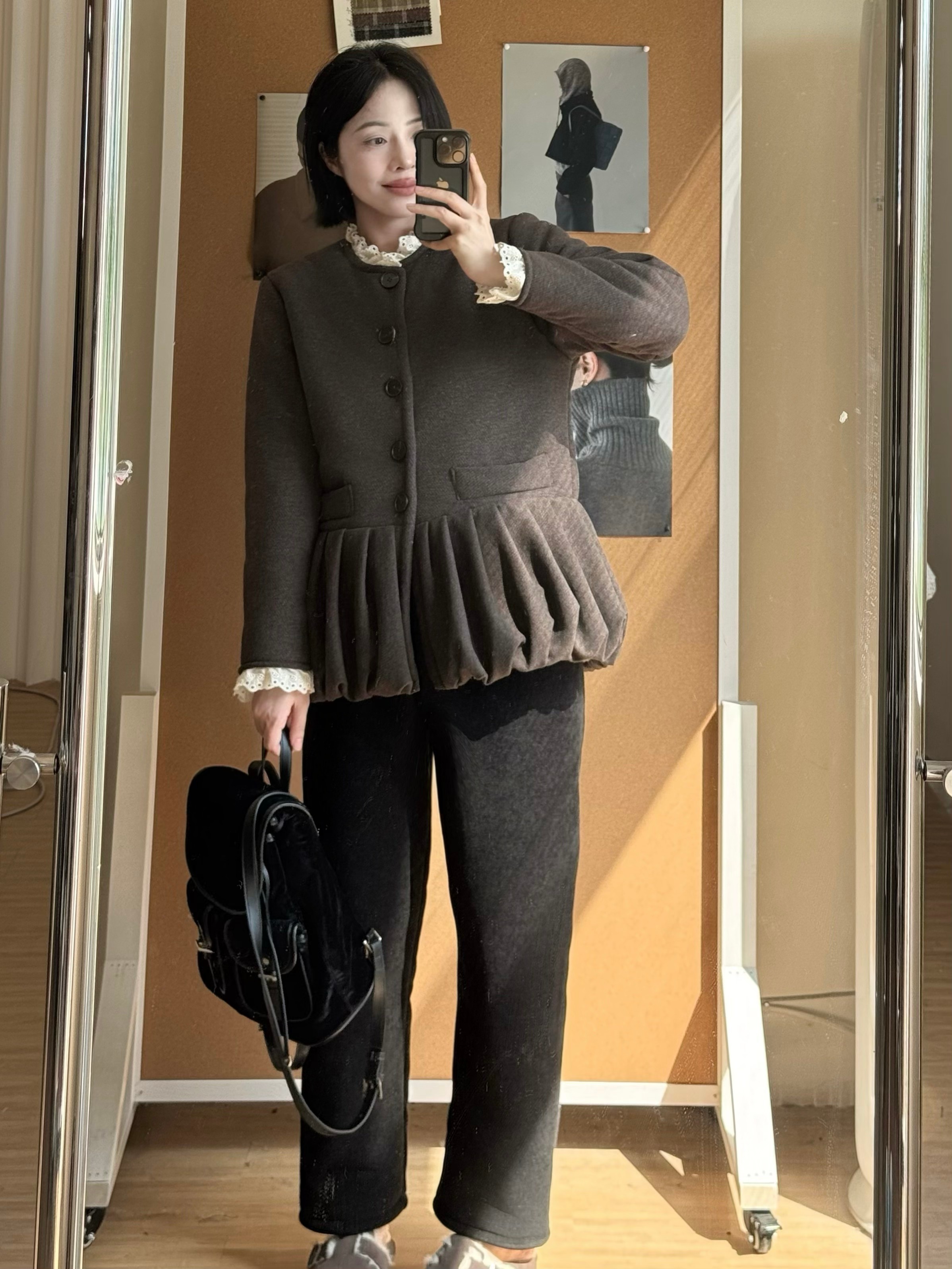 2025秋冬新款法式蕾丝拼接荷叶边温柔风宽松显瘦家居服可外穿