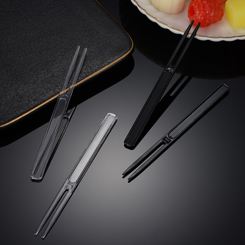 水果叉水果签】黑色蛋糕叉独立包装塑料【透明一次性家用工厂艺塑