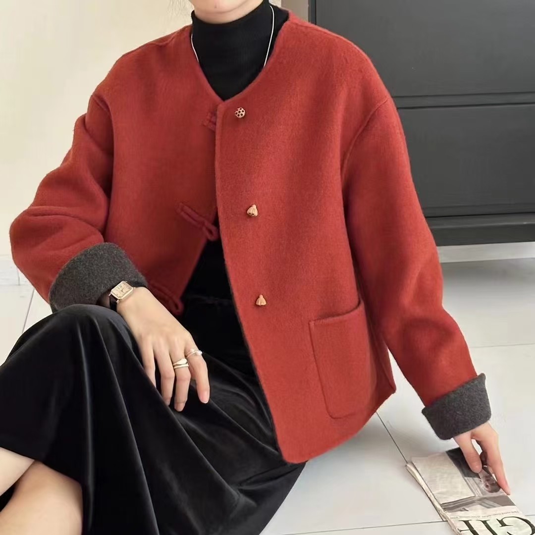 短款双面大衣新中式国风秋冬时尚撞色长袖外套