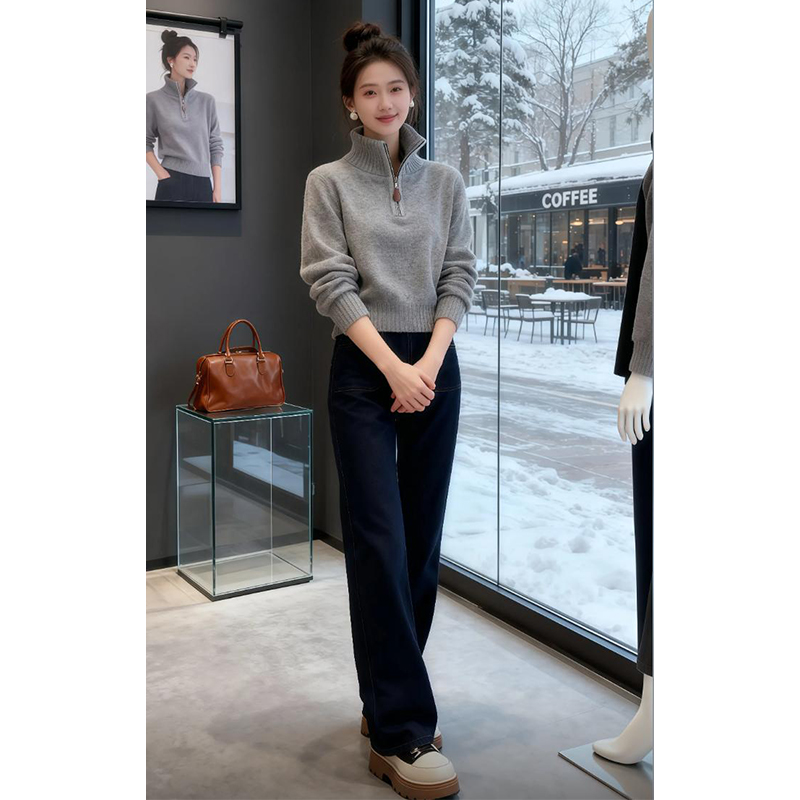 霖优小个子厚款长袖毛衣女2026年秋冬新品时髦洋气显瘦针织衫上衣