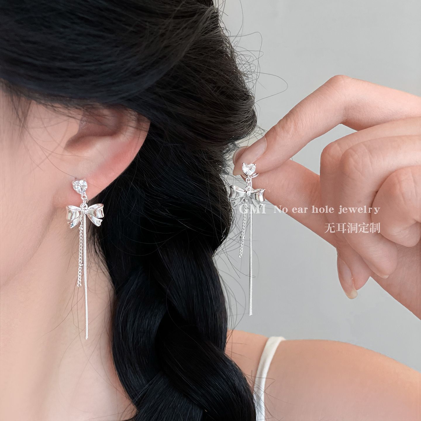 蝴蝶结流苏无耳洞耳夹女生长款气质蚊香盘耳环轻奢高级感百搭耳饰