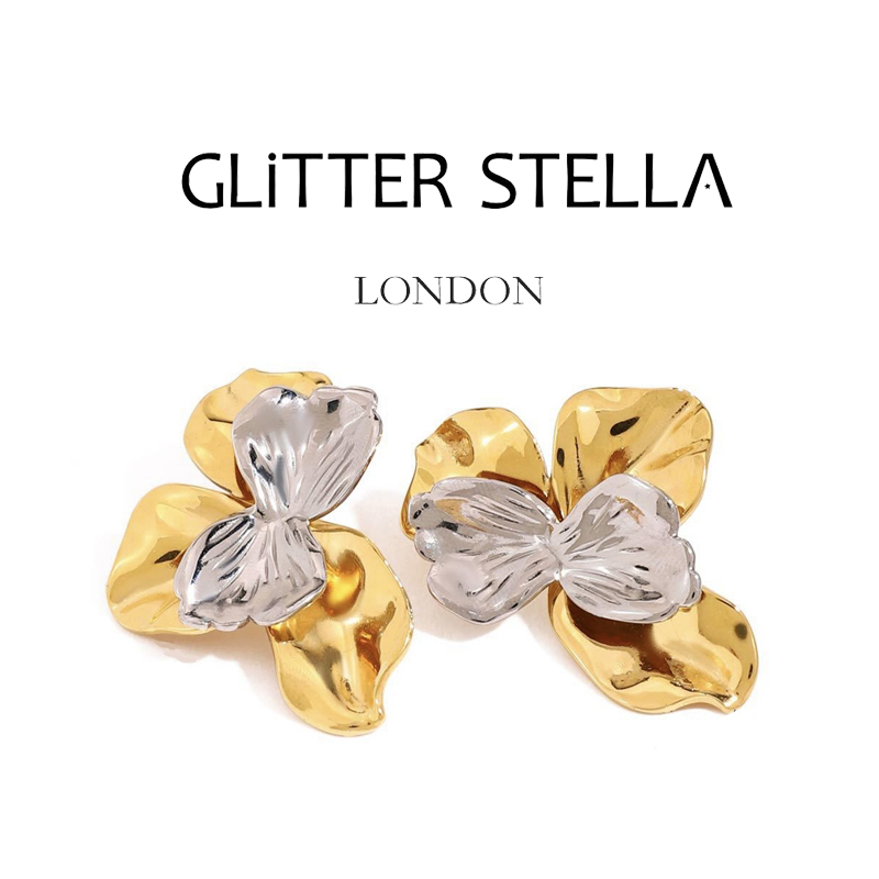 铜合金耳饰 光影系列  法式复古时尚优雅双生花影耳钉女