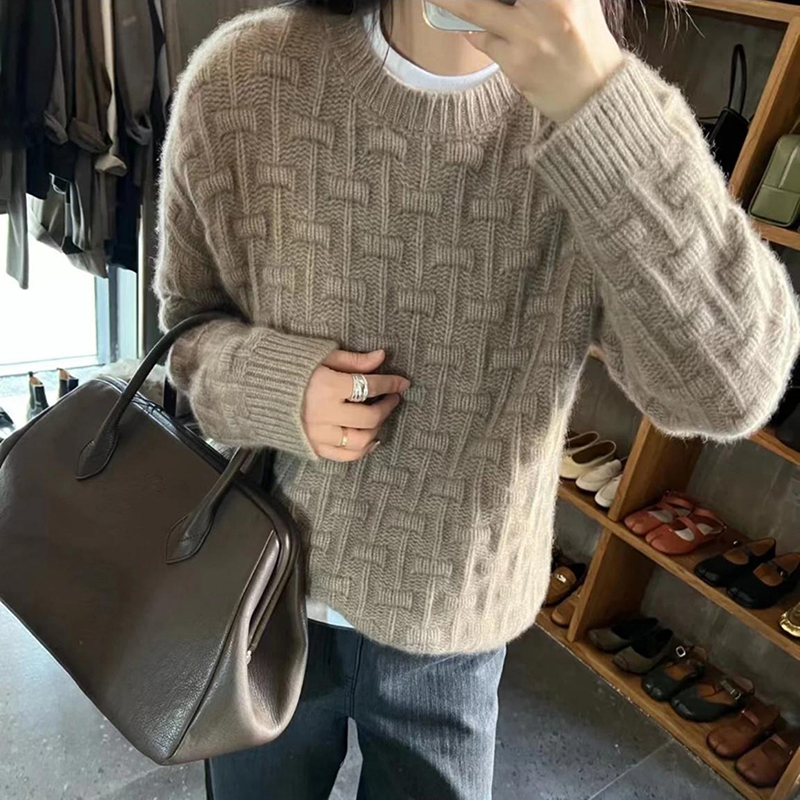 甄选100%羊毛韩式慵懒风毛衣韩版时尚鼓包针织衫百搭网红加厚打底