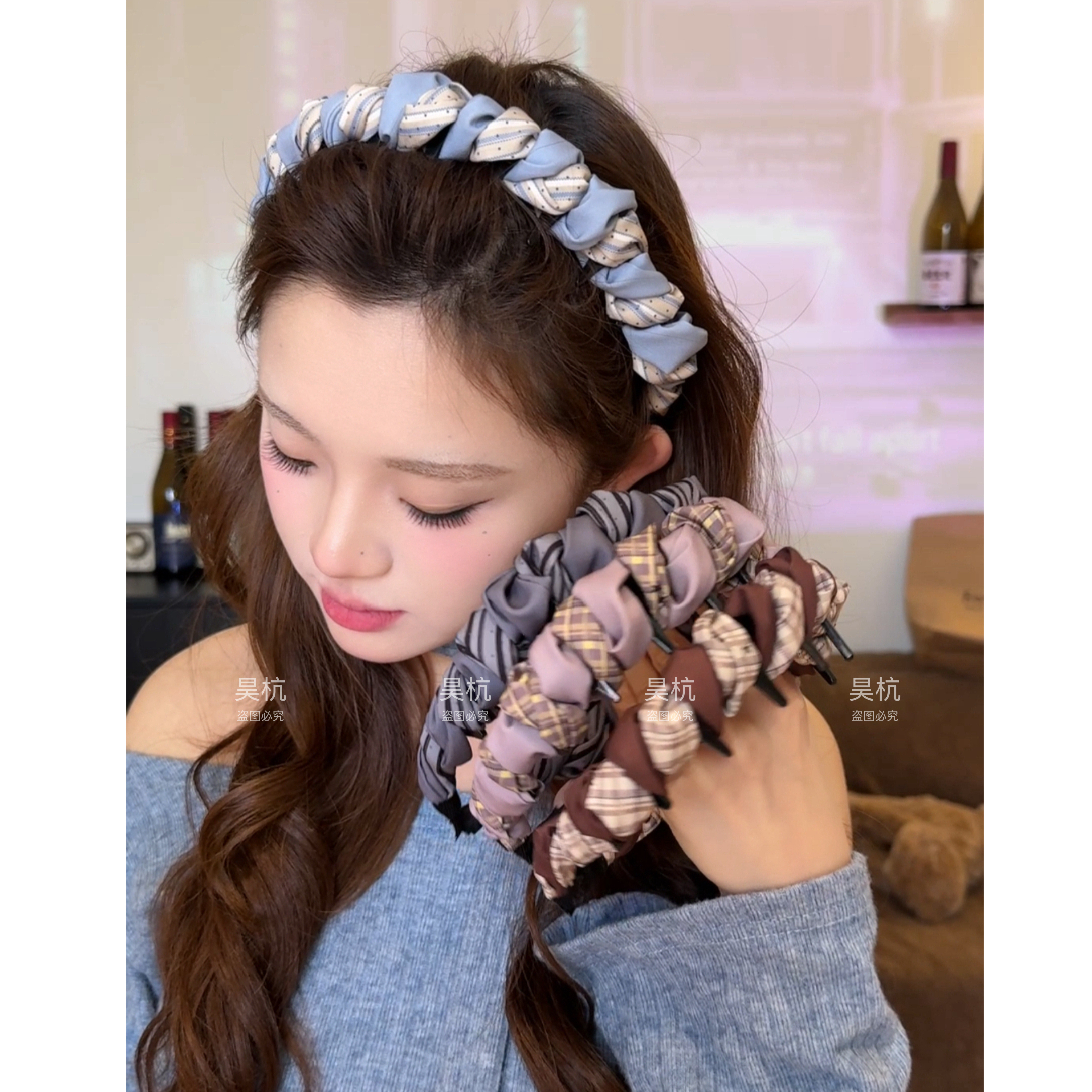 温柔花事~加厚加粗！褶皱撞色复古高级发箍齿梳百搭外出新款头箍