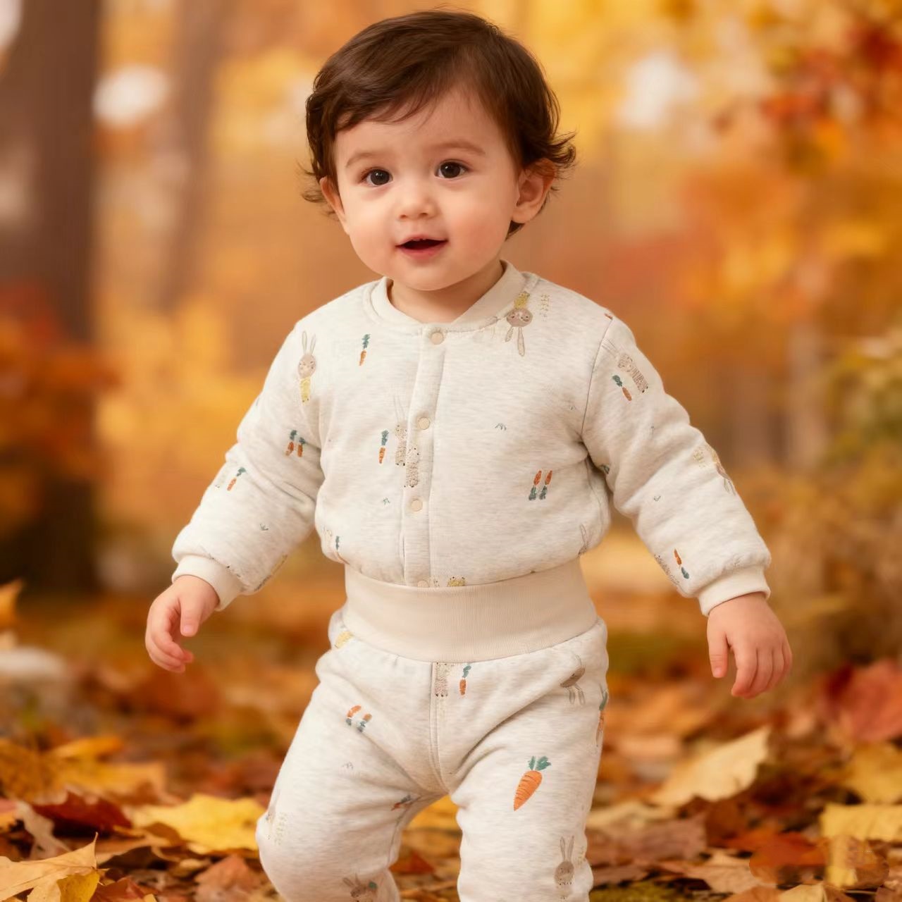 【呗啦】婴儿衣服秋冬夹棉加厚分体套装纯棉宝宝冬装两件套保暖棉服