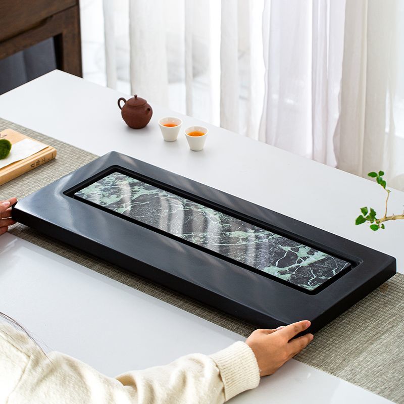 新中式奢石轻奢乌金石整块茶盘桌面茶台家用办公室排水式茶海简约