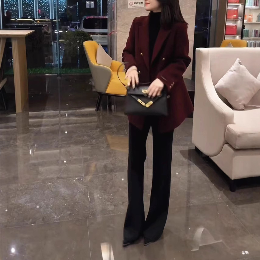241261大爱美依缘2025新款高级感翻领纯色西服外套高腰长裤显瘦女