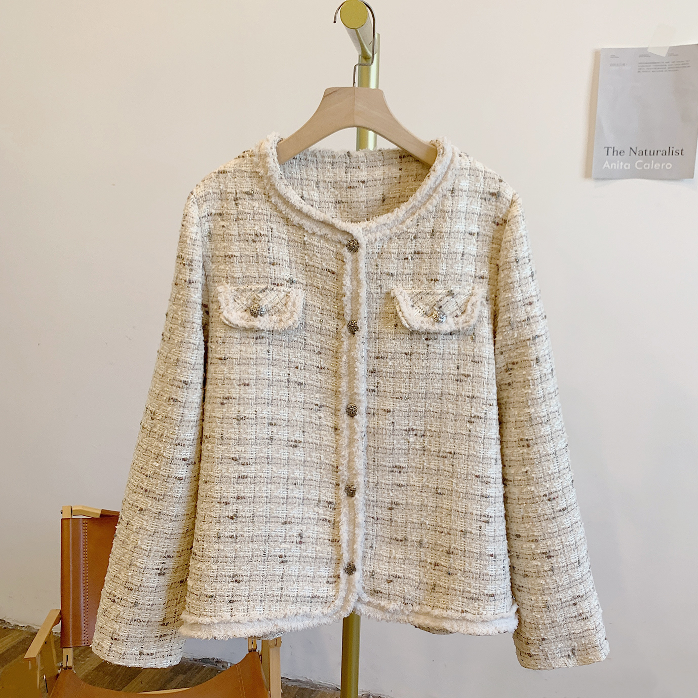 香香千金Y3170亮丝编织纹圆领小香风外套