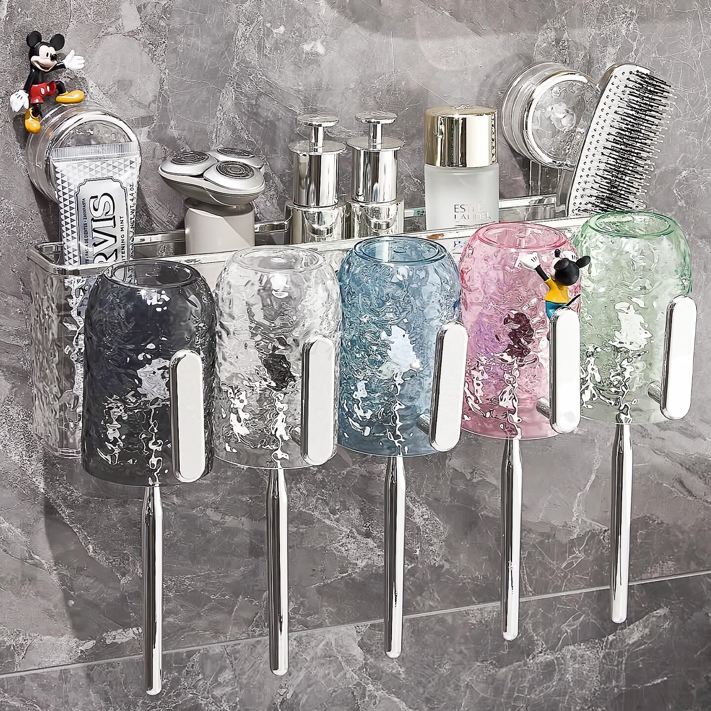 吸盘牙刷置物架壁挂式免打孔牙刷架2025新款卫生间刷牙杯漱口杯架