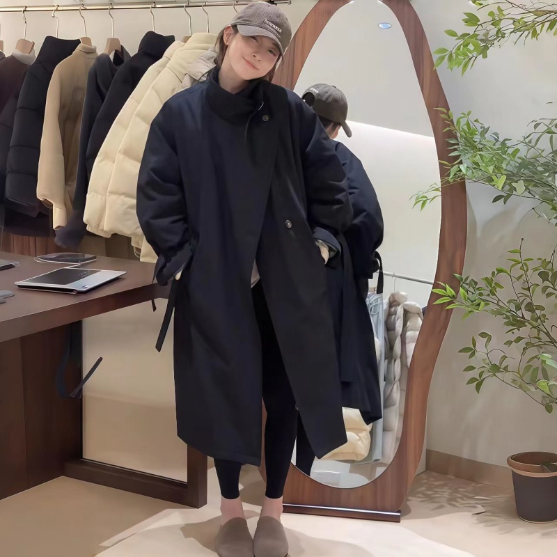 秋冬微胖MM大码宽松气质韩系高级感中长款立领风衣外套大衣17278