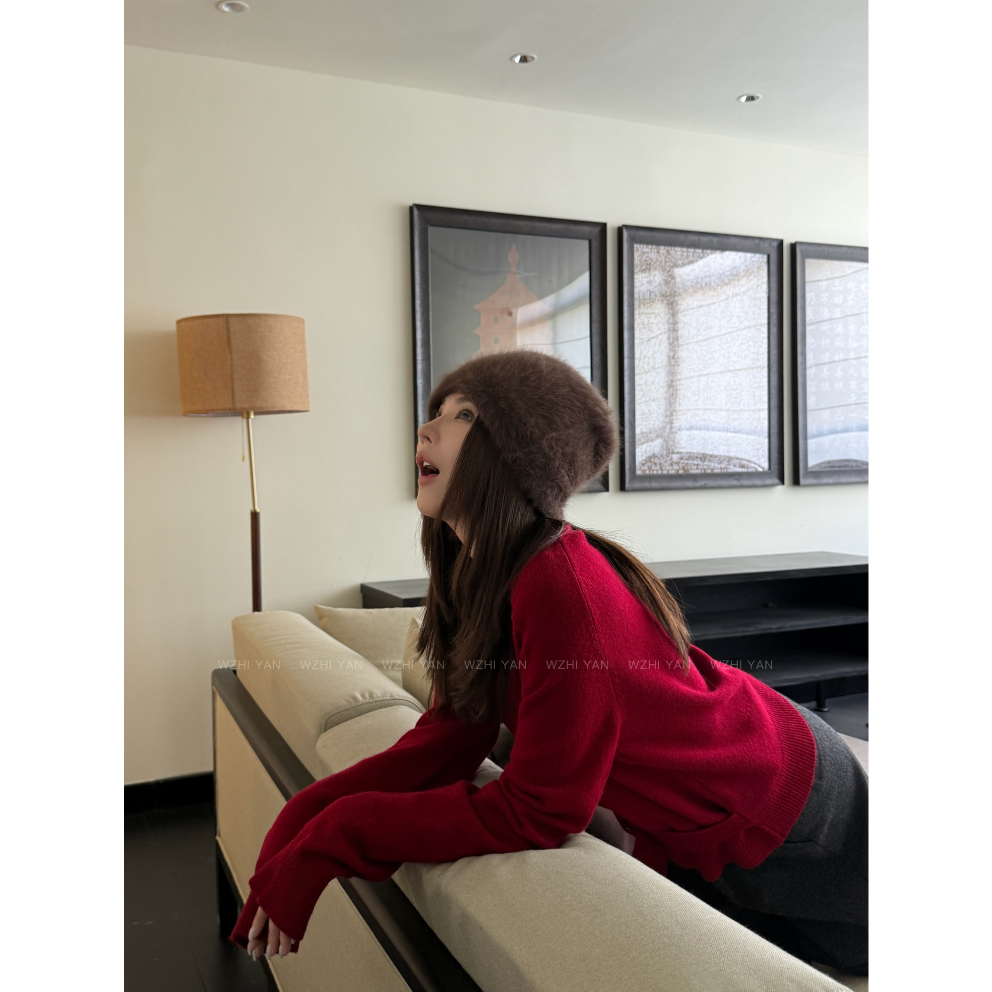 【安妮罗曼史】“100%绵羊毛"设计感交叉系带舒适保暖长袖毛衣X8076