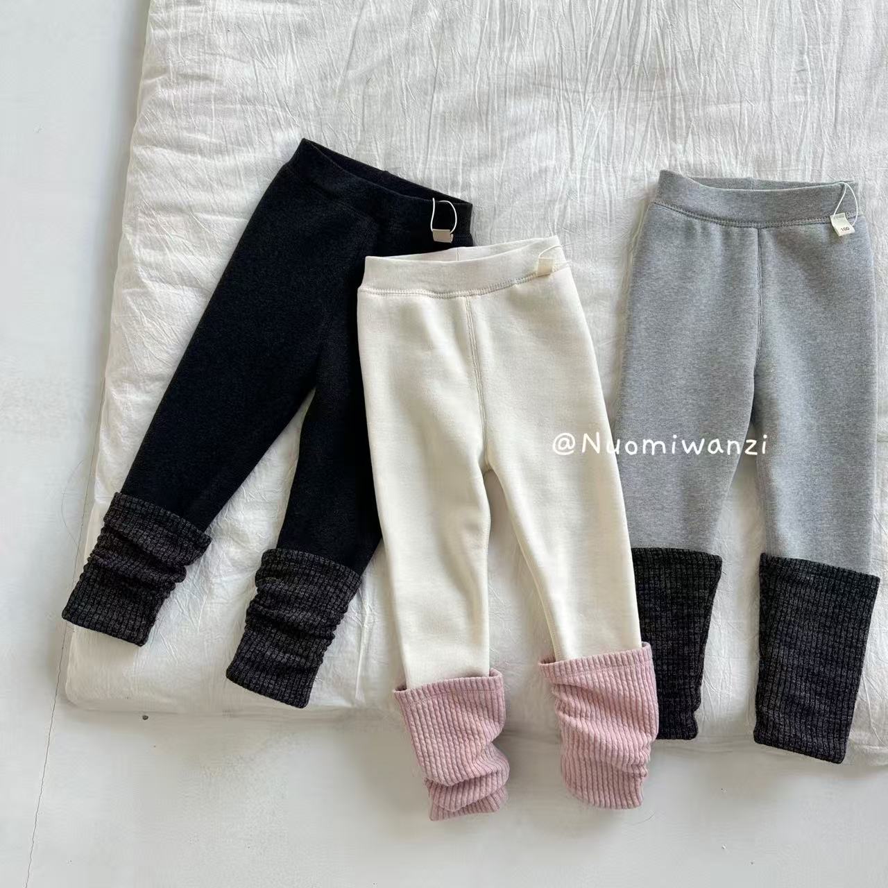 丸子十【现货】儿童韩版百搭裤腿拼接坑条打底裤（冬款）WZJ-54054