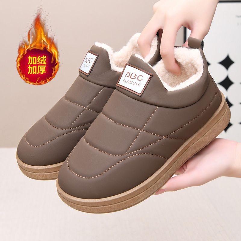 冬季新款加绒加厚保暖老北京妈妈棉鞋一脚蹬防滑防水厚底雪地靴Z
