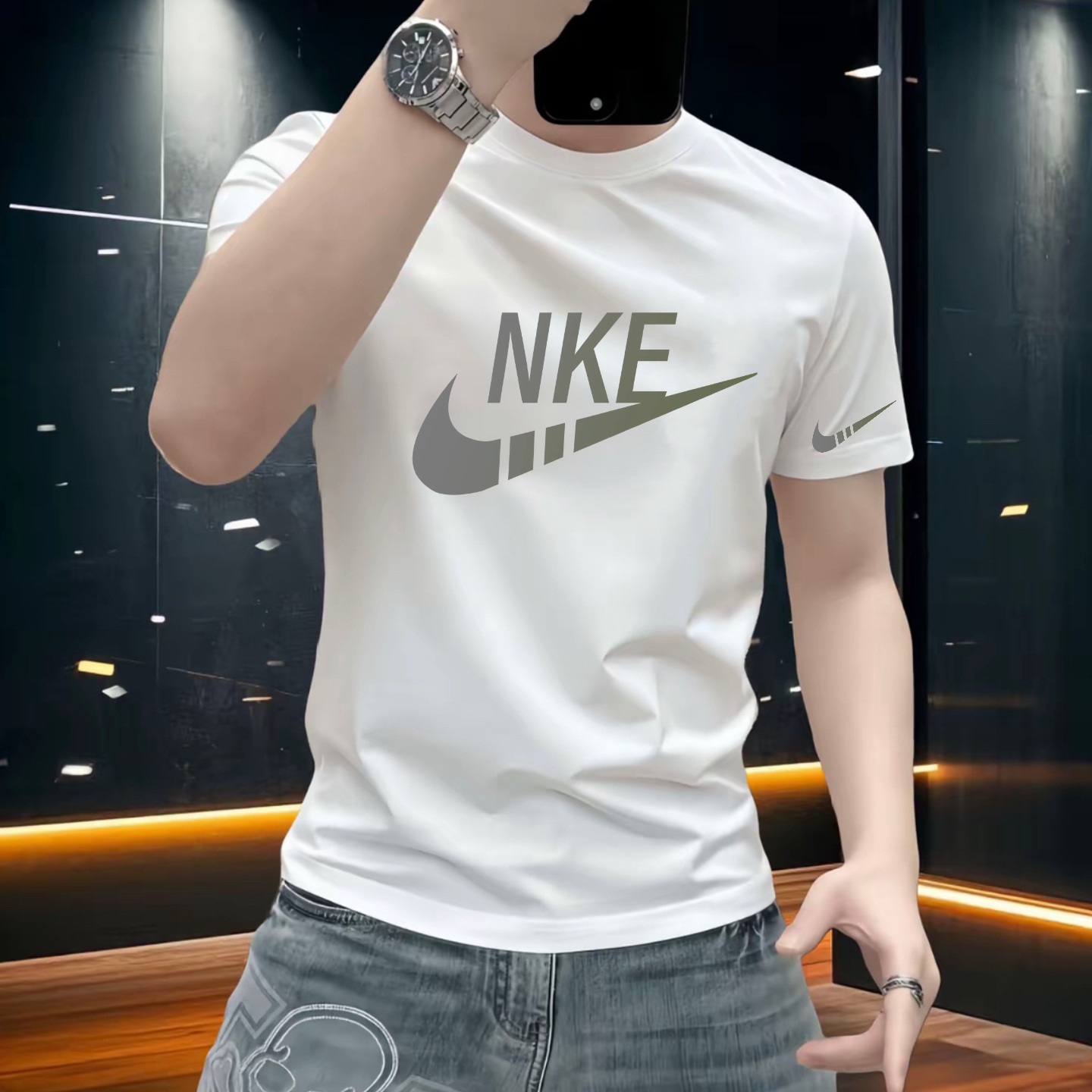 索罗娜凉感棉质短袖t恤男夏季潮牌时尚圆领潮流休闲印花半袖上衣