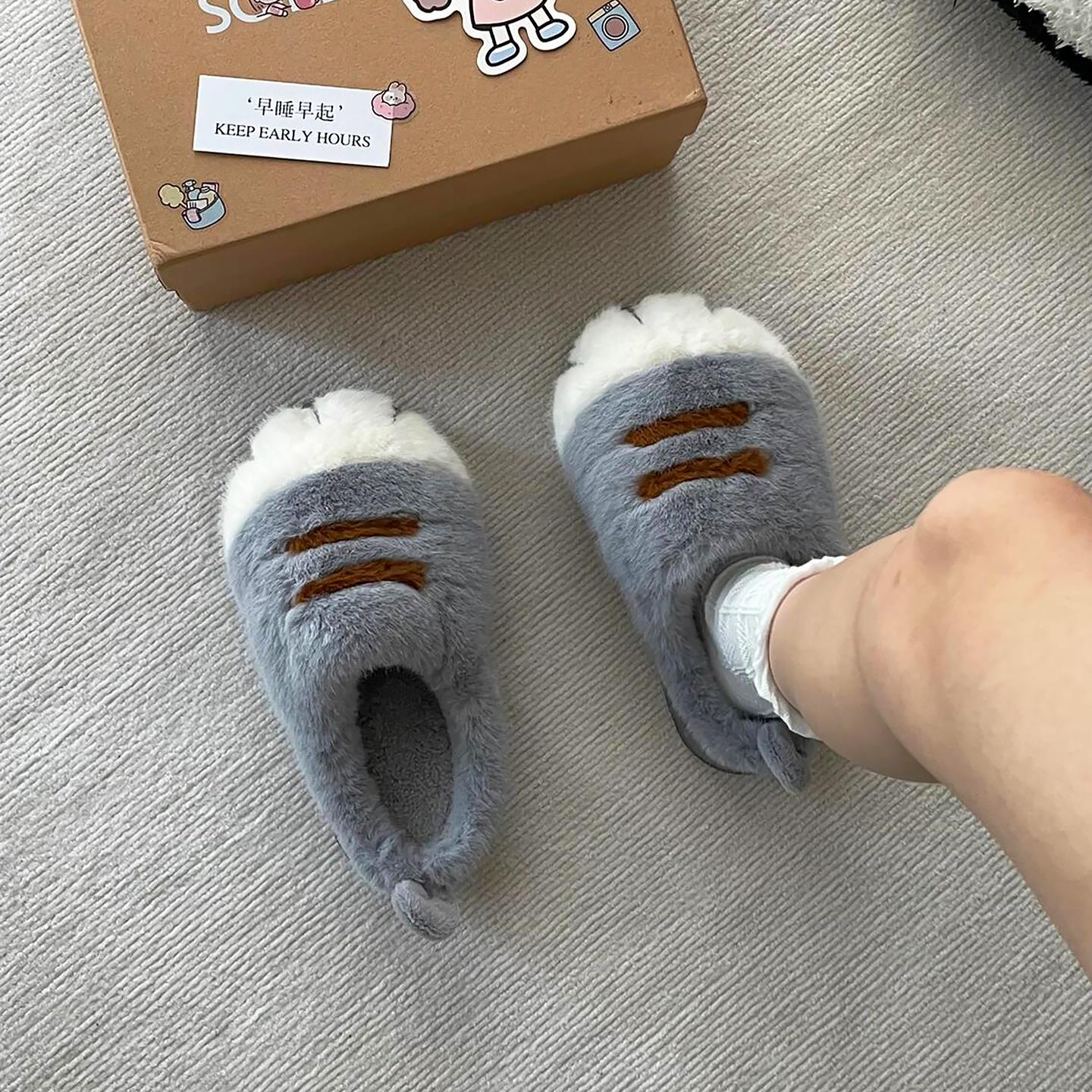 可爱猫爪拖鞋包跟棉拖鞋女2025新款棉拖秋冬厚底情侣外穿居家保暖
